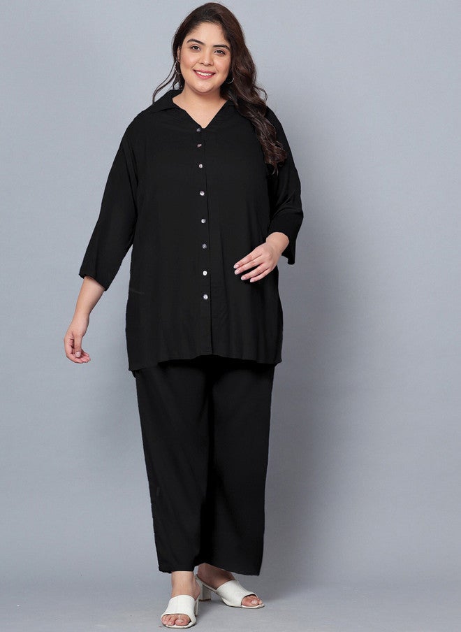 Indietoga Plus Size Shirt Collar Shirt With Trousers - Image 1